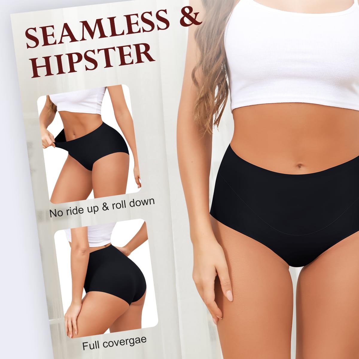 LEVAO Womens High Waist Seamless Underwear Full Coverage Breifs No Show Ladies Panties 6 Pack S-XXL