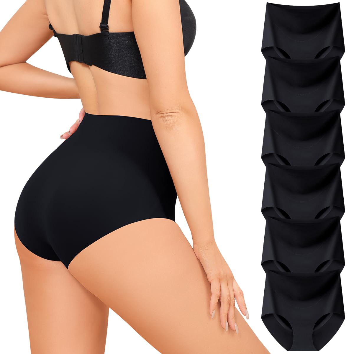LEVAO Womens High Waist Seamless Underwear Full Coverage Breifs No Show Ladies Panties 6 Pack S-XXL