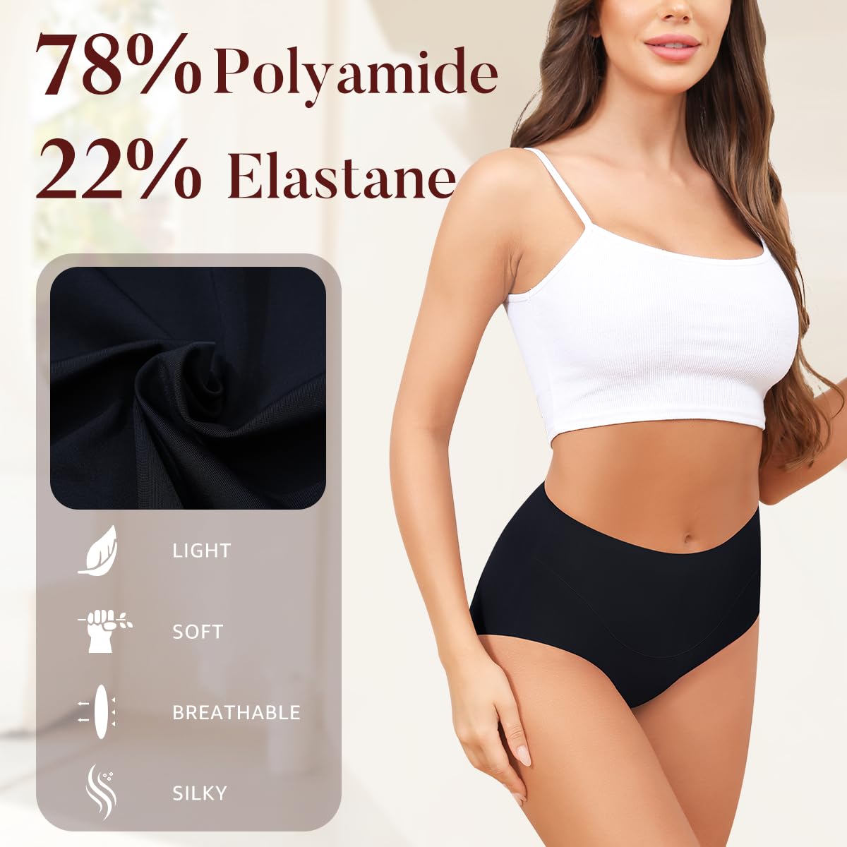 LEVAO Womens High Waist Seamless Underwear Full Coverage Breifs No Show Ladies Panties 6 Pack S-XXL