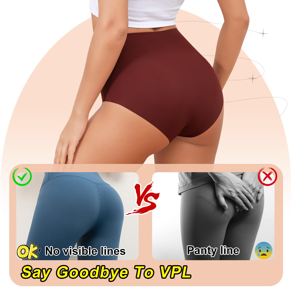 LEVAO Womens High Waist Seamless Underwear Full Coverage Breifs No Show Ladies Panties 6 Pack S-XXL