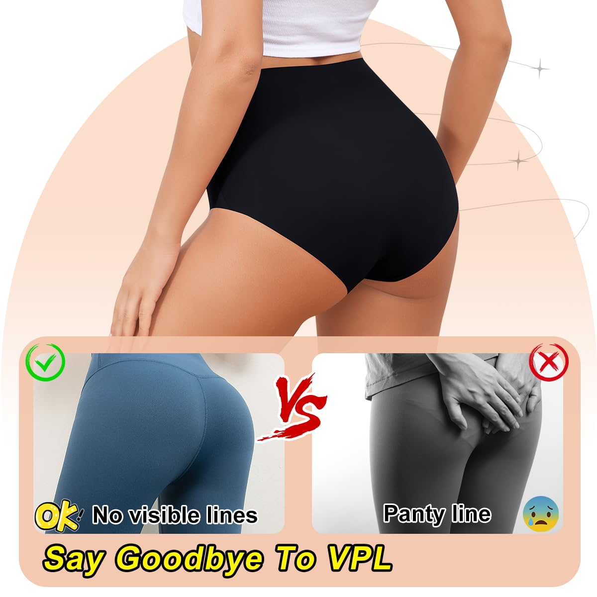 LEVAO Womens High Waist Seamless Underwear Full Coverage Breifs No Show Ladies Panties 6 Pack S-XXL