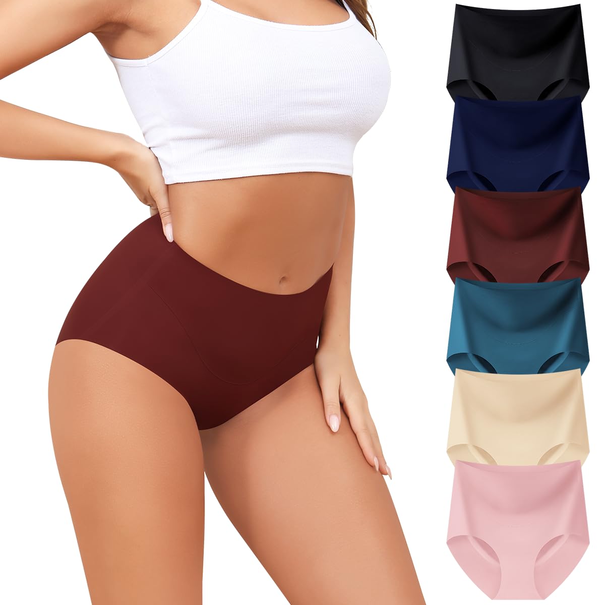 LEVAO Womens High Waist Seamless Underwear Full Coverage Breifs No Show Ladies Panties 6 Pack S-XXL