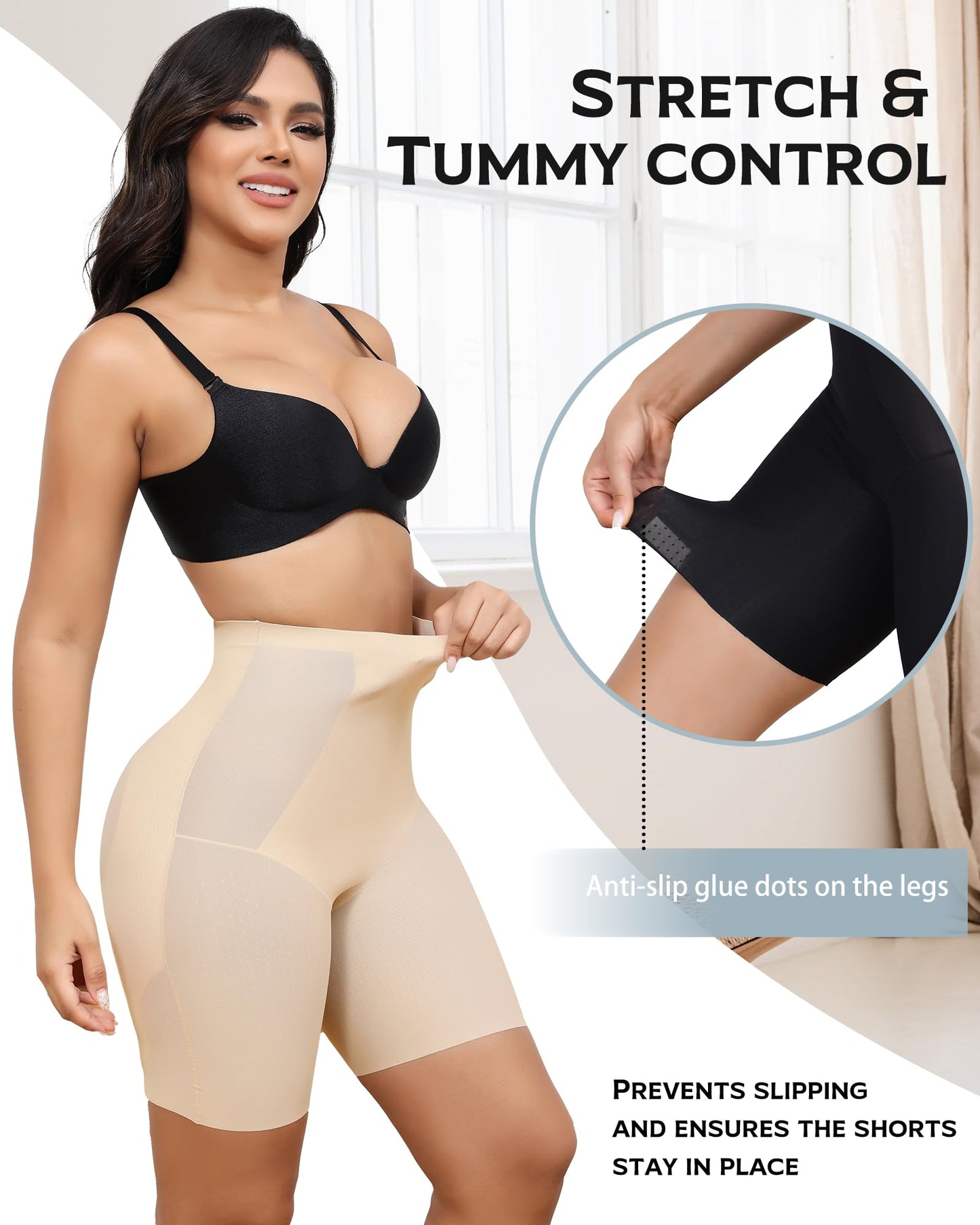 LEVAO High Waisted Tummy Control Shorts for Women Shapewear with Steel Bones, Seamless Body Shaper Panties Anti-Roll Down
