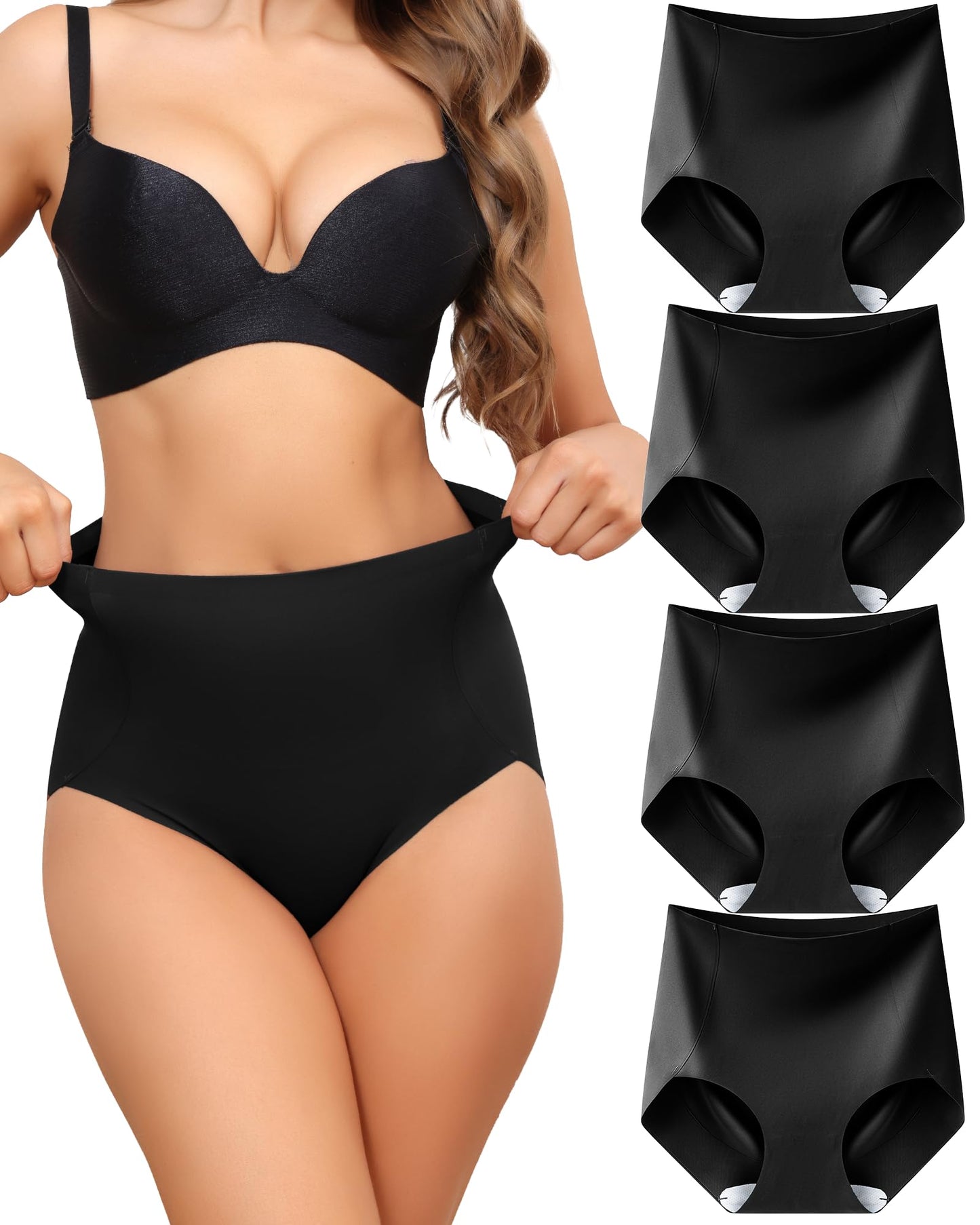 LEVAO Women Tummy Control Underwear, High Waisted Seamless Panties No Show Postpartum Briefs 4 Pack S-3XL