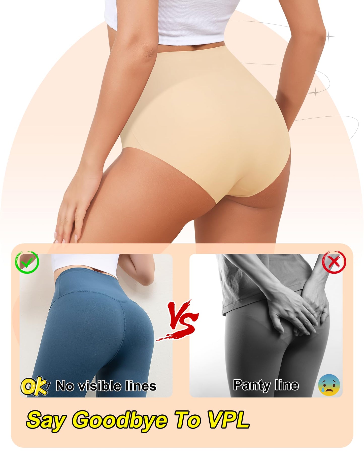 LEVAO Womens High Waist Seamless Underwear Full Coverage Breifs No Show Ladies Panties 6 Pack S-XXL