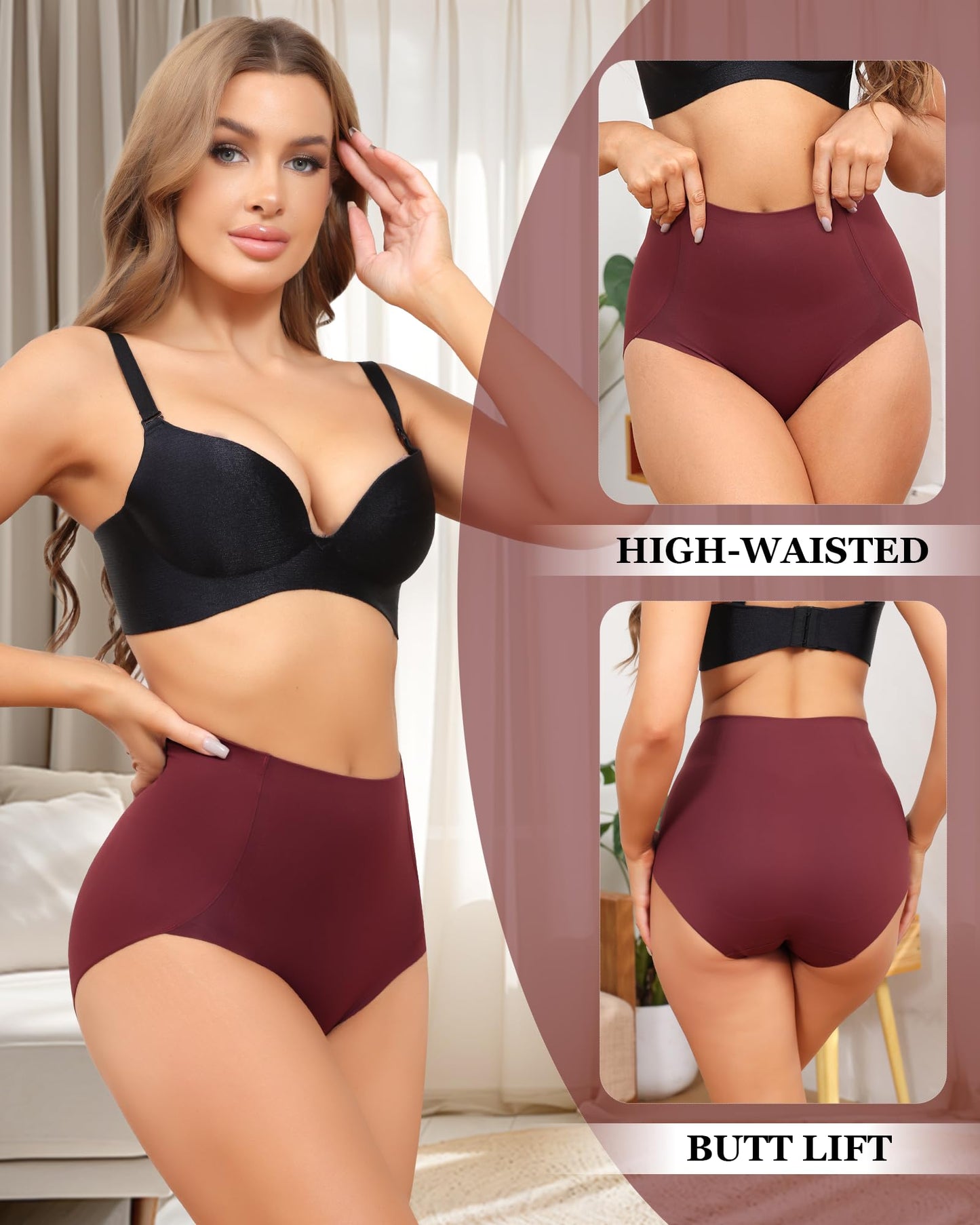 LEVAO Women Tummy Control Underwear, High Waisted Seamless Panties No Show Postpartum Briefs 4 Pack S-3XL