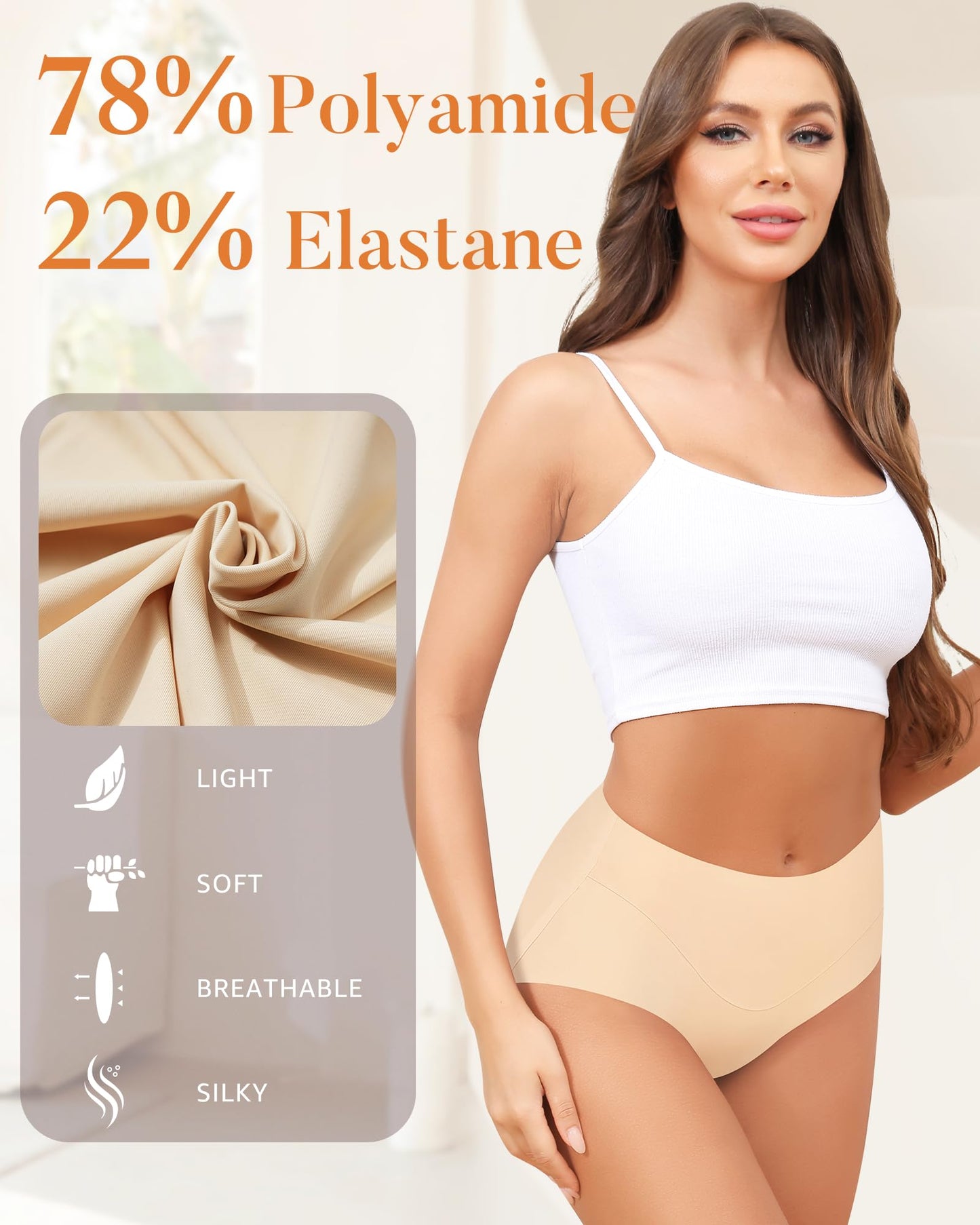 LEVAO Womens High Waist Seamless Underwear Full Coverage Breifs No Show Ladies Panties 6 Pack S-XXL