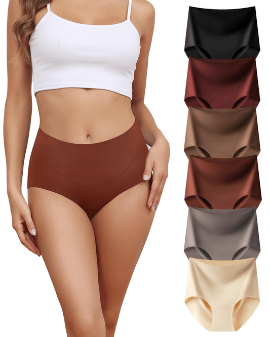 LEVAO Womens High Waist Seamless Underwear Full Coverage Breifs No Show Ladies Panties 6 Pack S-XXL