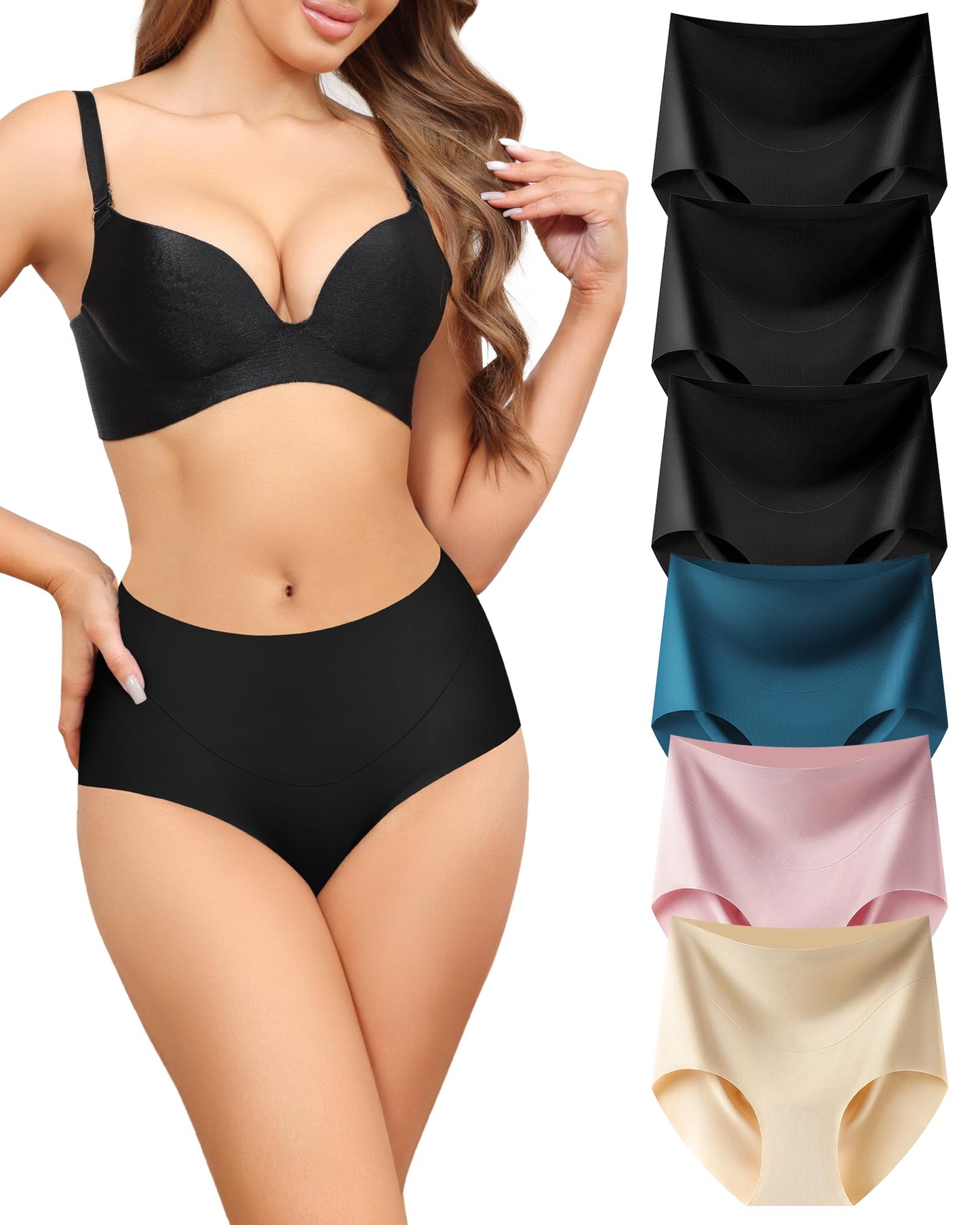 LEVAO Womens High Waist Seamless Underwear Full Coverage Breifs No Show Ladies Panties 6 Pack S-XXL