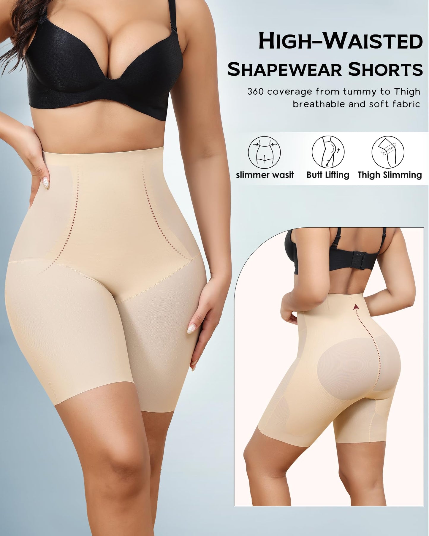 LEVAO High Waisted Tummy Control Shorts for Women Shapewear with Steel Bones, Seamless Body Shaper Panties Anti-Roll Down