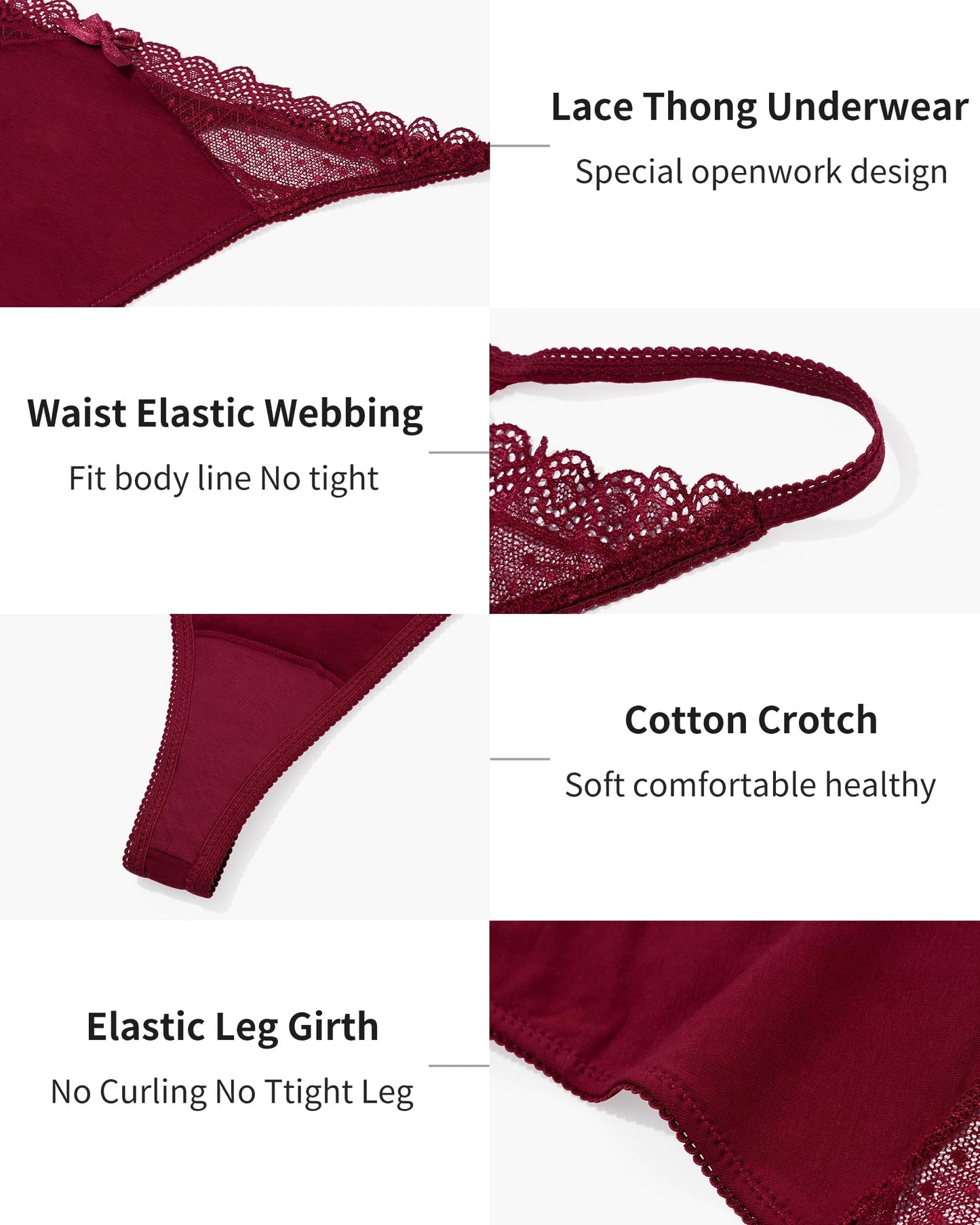LEVAO Seamless Thongs for Women G-Strings Lace Cut Out Thongs