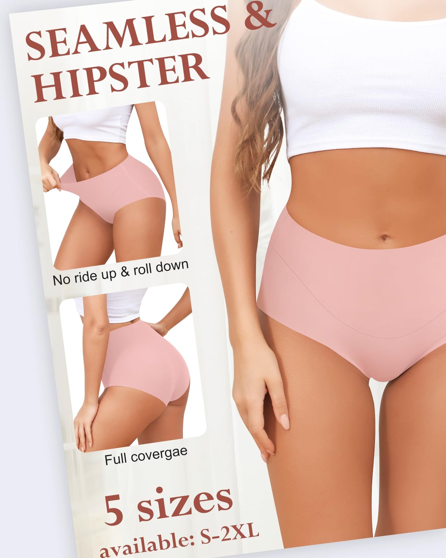 LEVAO Womens High Waist Seamless Underwear Full Coverage Breifs No Show Ladies Panties 6 Pack S-XXL