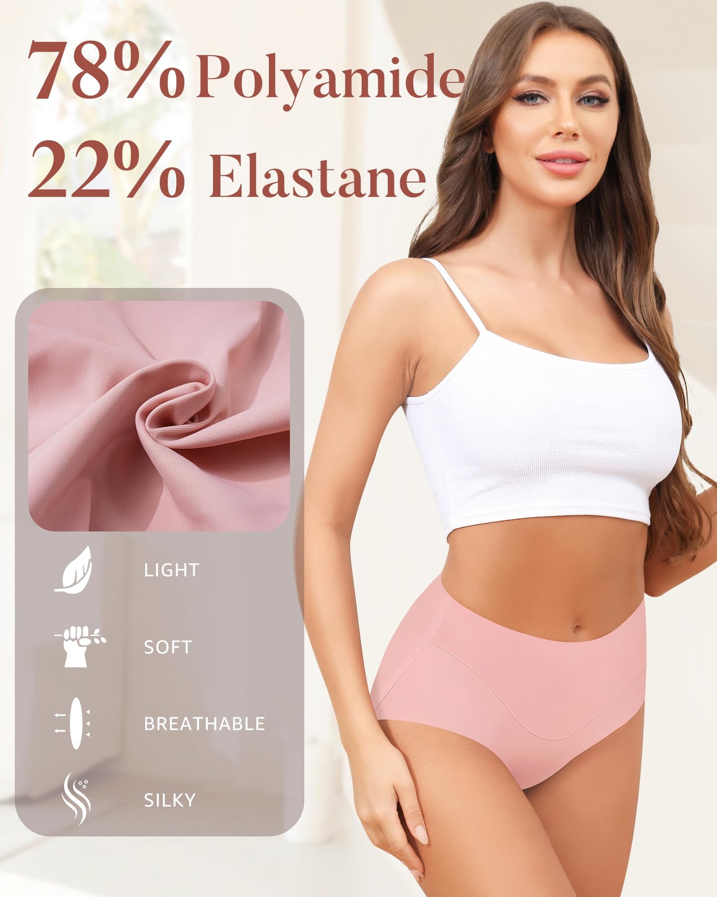 LEVAO Womens High Waist Seamless Underwear Full Coverage Breifs No Show Ladies Panties 6 Pack S-XXL