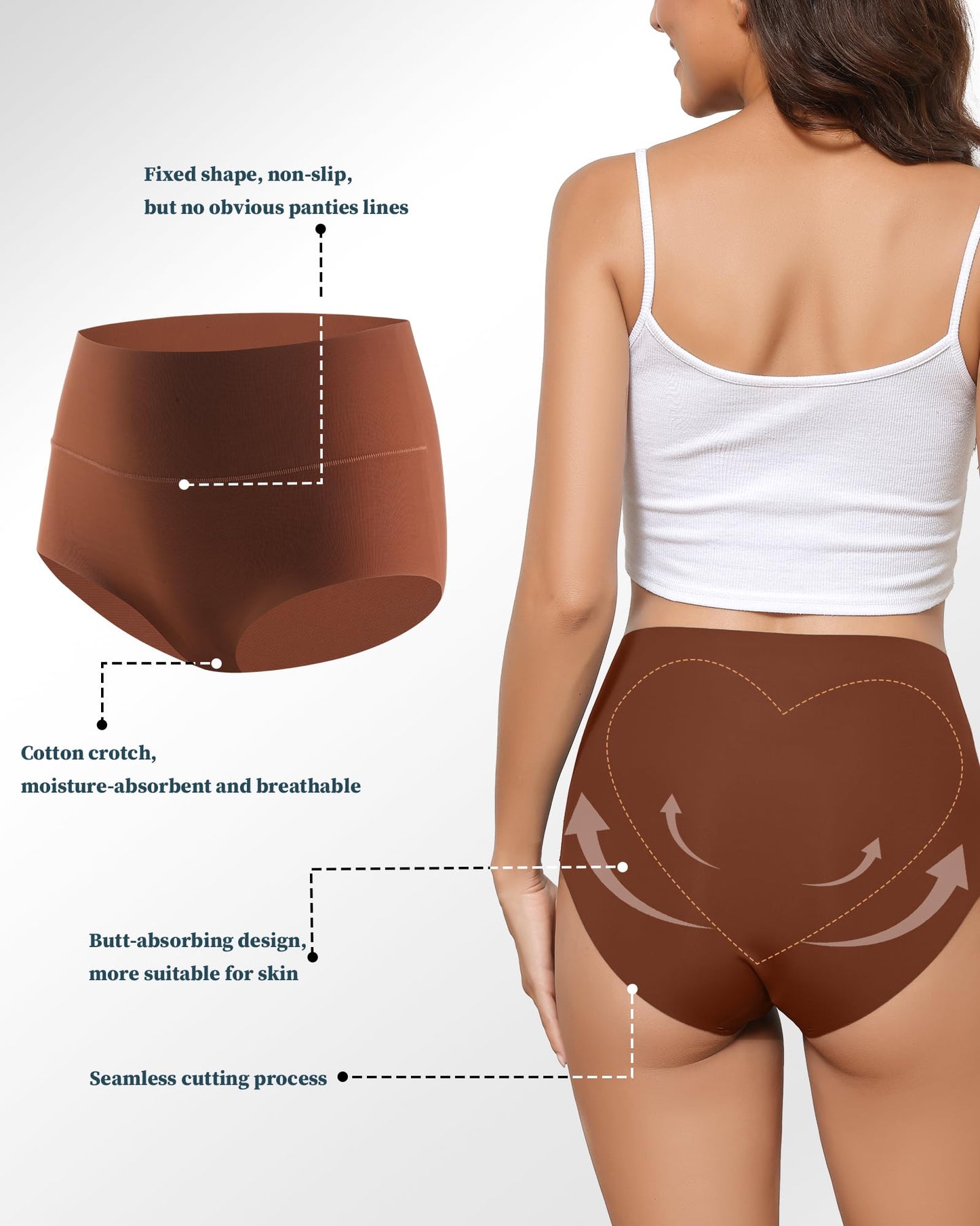 High Waist Seamless Underwear Women No Show Panties Full Coverage Brief