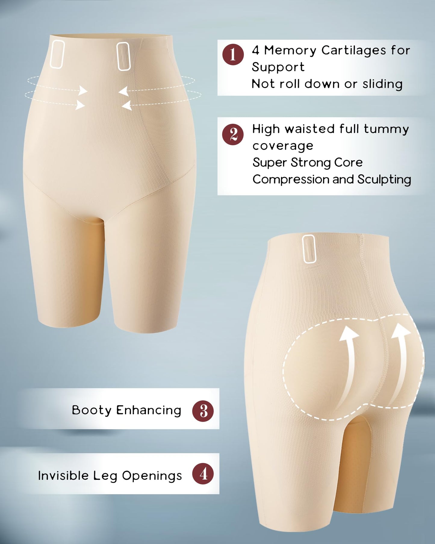 LEVAO High Waisted Tummy Control Shorts for Women Shapewear with Steel Bones, Seamless Body Shaper Panties Anti-Roll Down