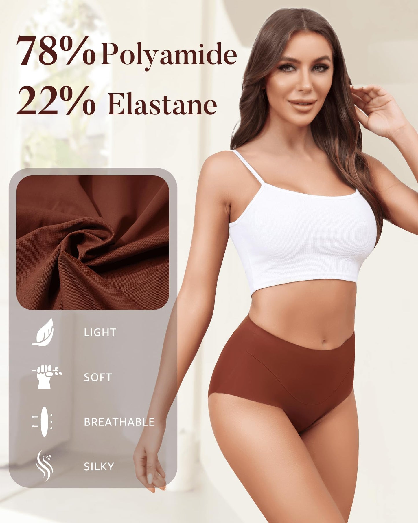 LEVAO Womens High Waist Seamless Underwear Full Coverage Breifs No Show Ladies Panties 6 Pack S-XXL