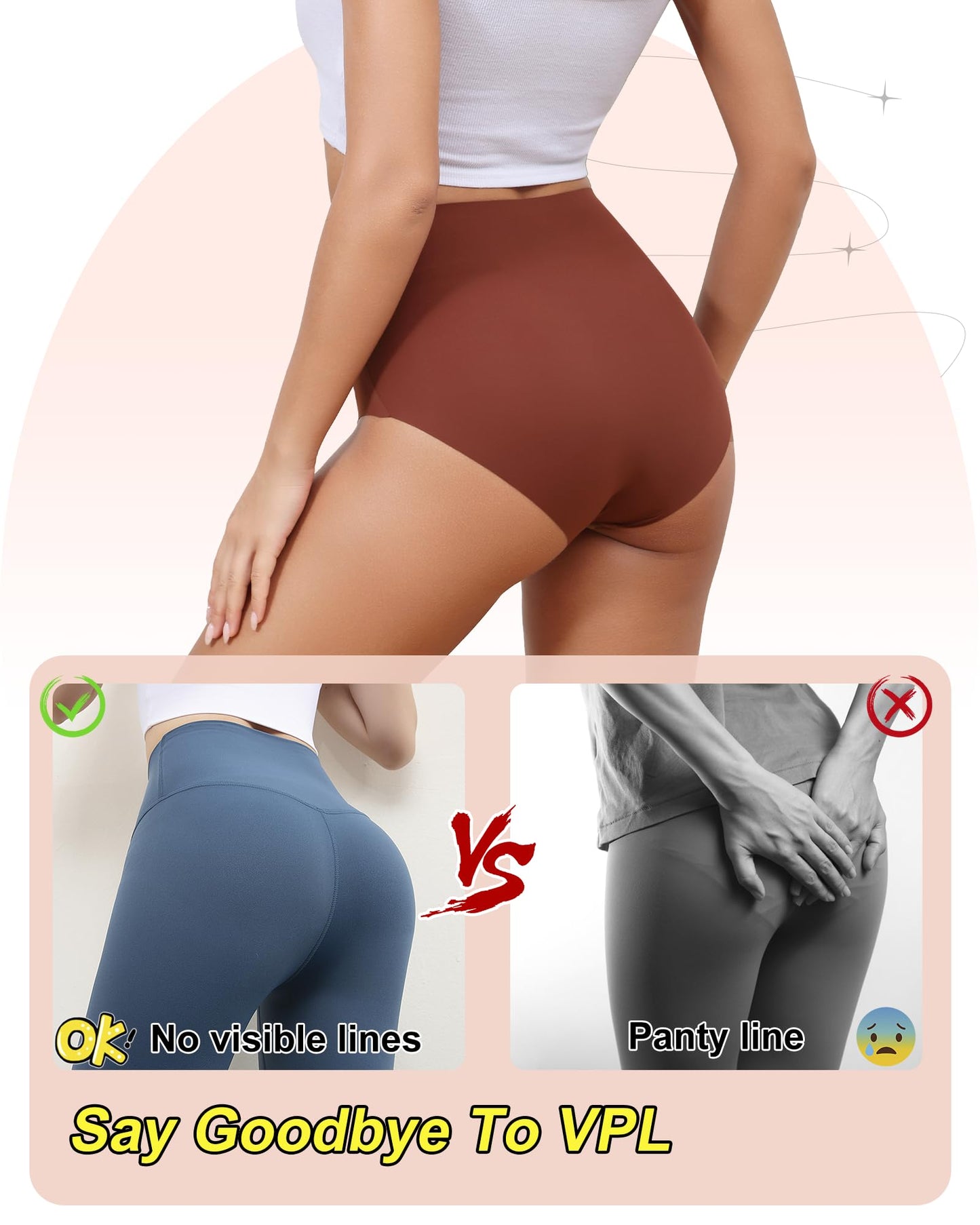 LEVAO Womens High Waist Seamless Underwear Full Coverage Breifs No Show Ladies Panties 6 Pack S-XXL