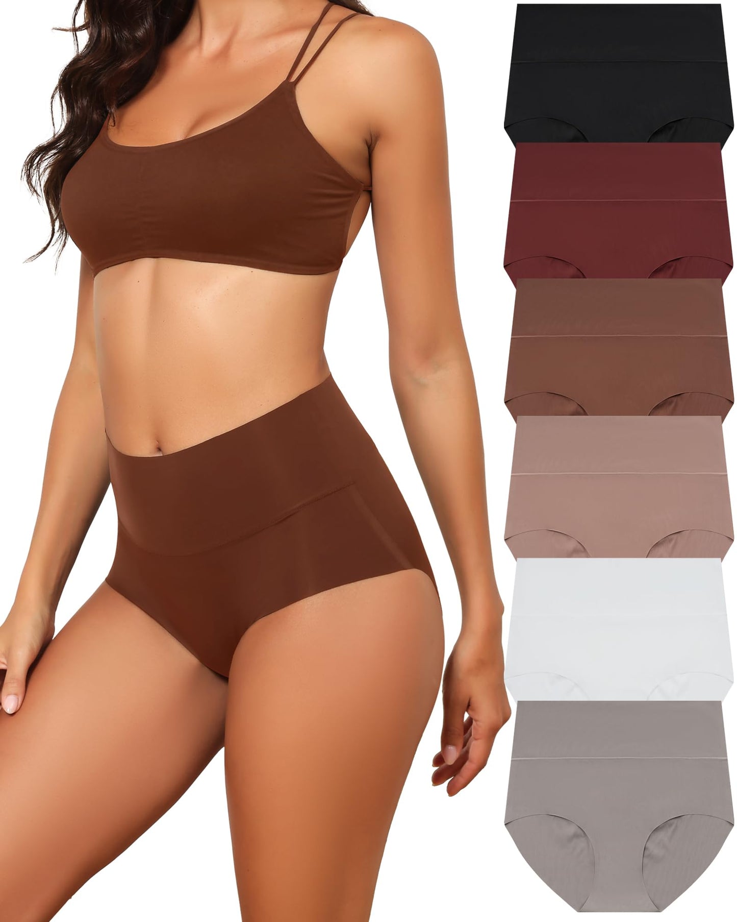 High Waist Seamless Underwear Women No Show Panties Full Coverage Brief
