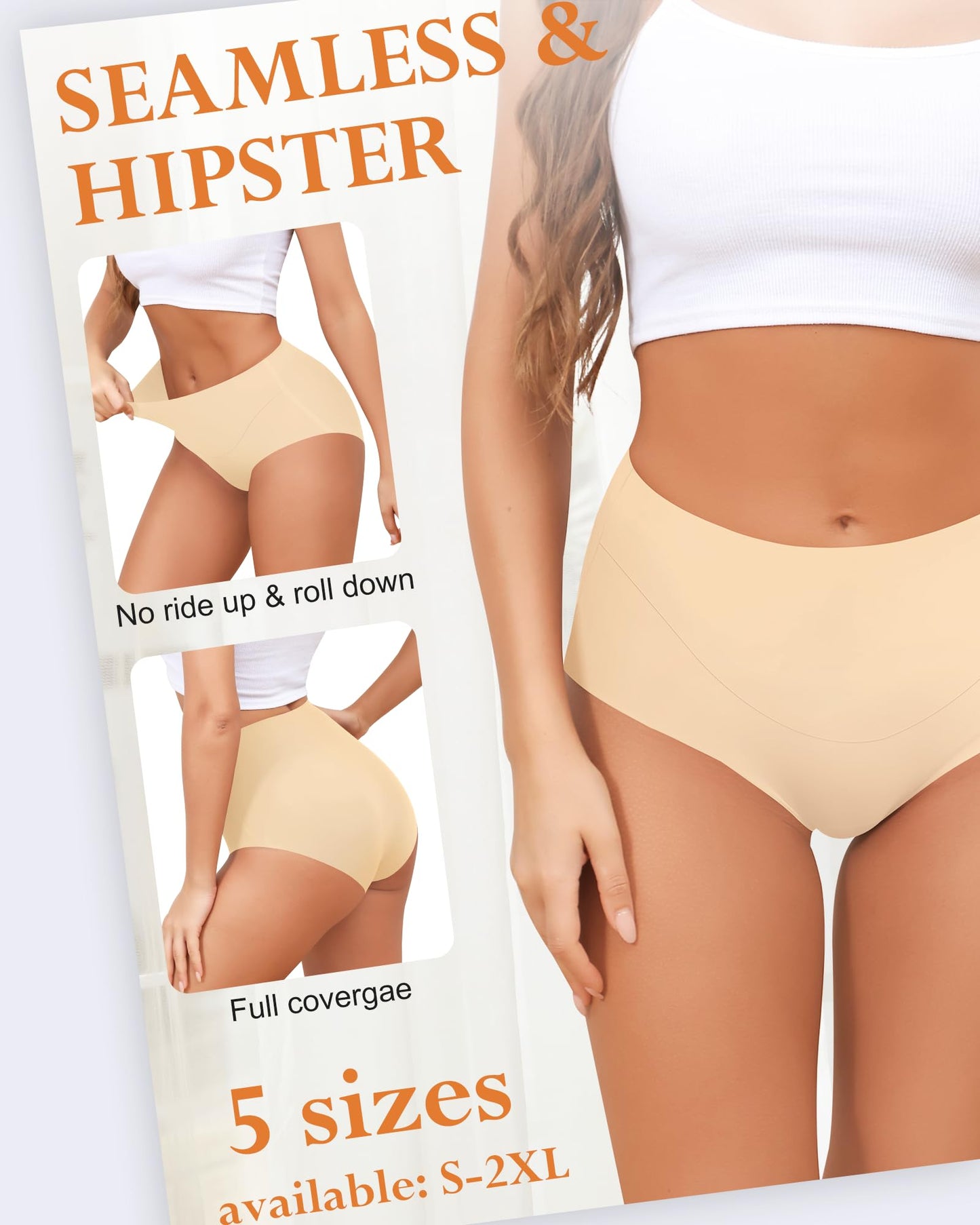 LEVAO Womens High Waist Seamless Underwear Full Coverage Breifs No Show Ladies Panties 6 Pack S-XXL