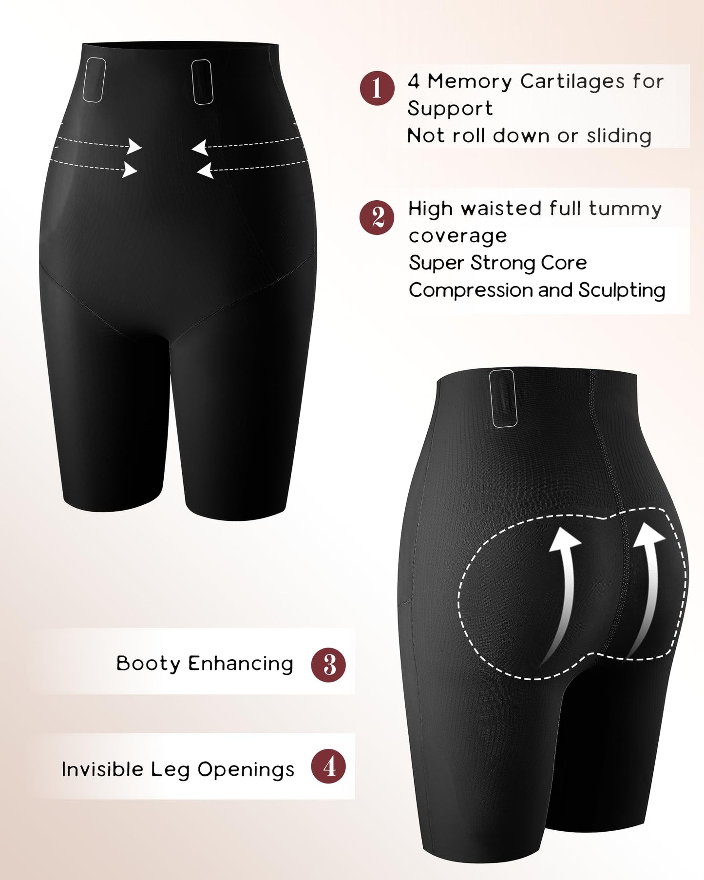 LEVAO High Waisted Tummy Control Shorts for Women Shapewear with Steel Bones, Seamless Body Shaper Panties Anti-Roll Down