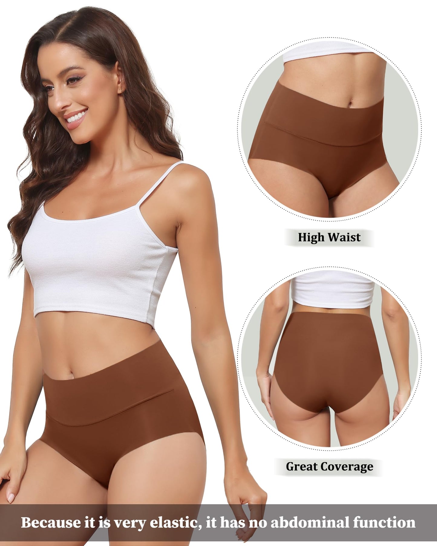 High Waist Seamless Underwear Women No Show Panties Full Coverage Brief