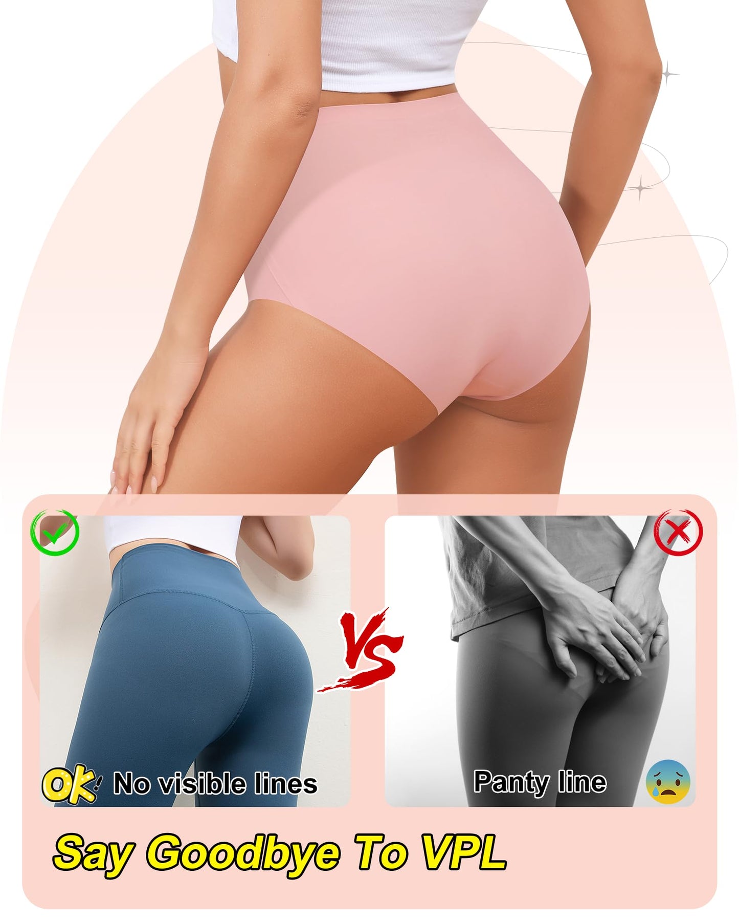 LEVAO Womens High Waist Seamless Underwear Full Coverage Breifs No Show Ladies Panties 6 Pack S-XXL