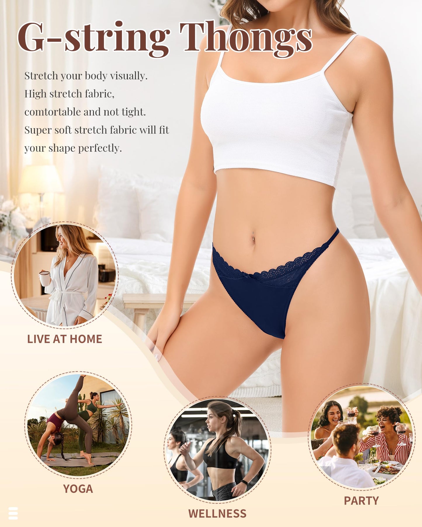 LEVAO Seamless Thongs for Women G-Strings Lace Cut Out Thongs