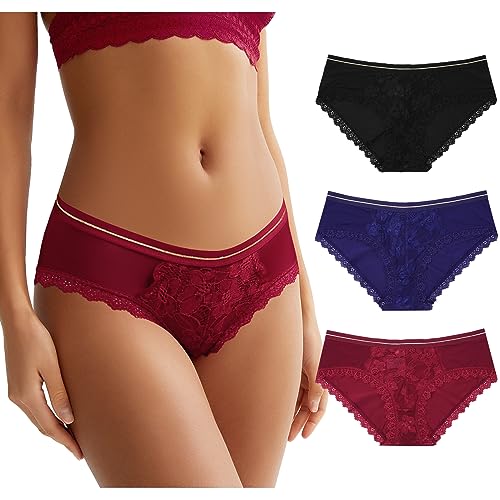 LEVAO Womens Underwear Sexy Lace Bikini Panties Silky Invisible Hipster