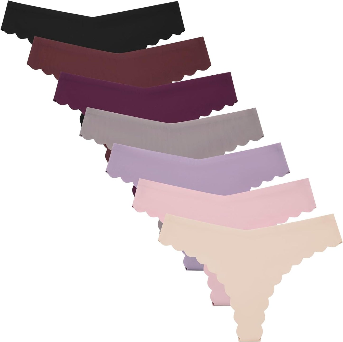 Sexy V-waisted Wavy Sides G-String Panties 7 Pack-Seamless Thongs for Women