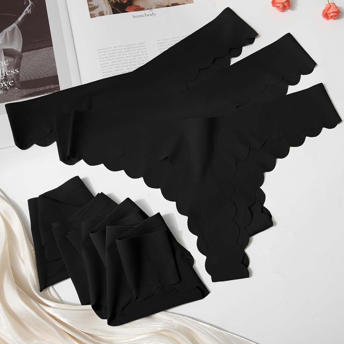 Sexy V-waisted Wavy Sides G-String Panties 7 Pack-Seamless Thongs for Women