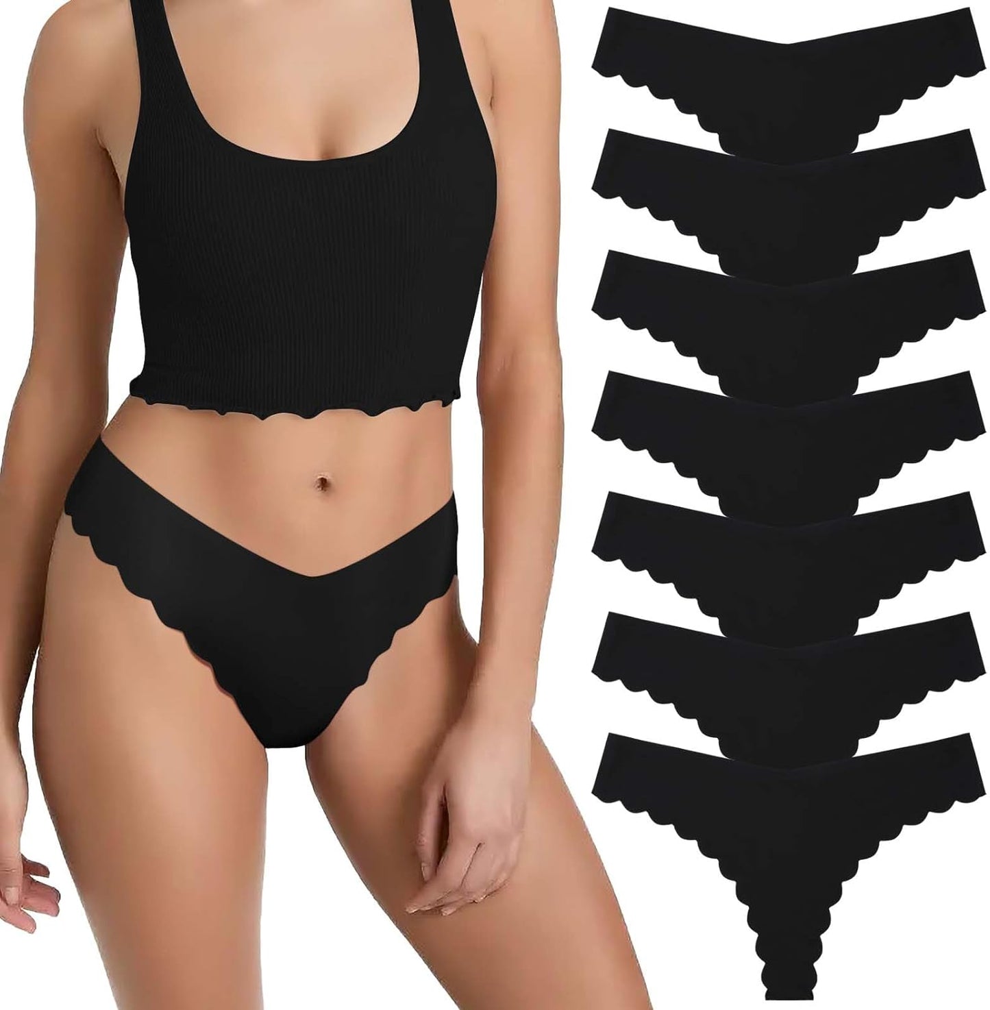 Sexy V-waisted Wavy Sides G-String Panties 7 Pack-Seamless Thongs for Women