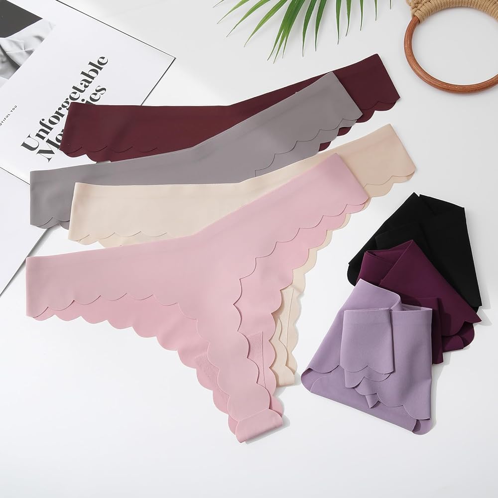 Sexy V-waisted Wavy Sides G-String Panties 7 Pack-Seamless Thongs for Women
