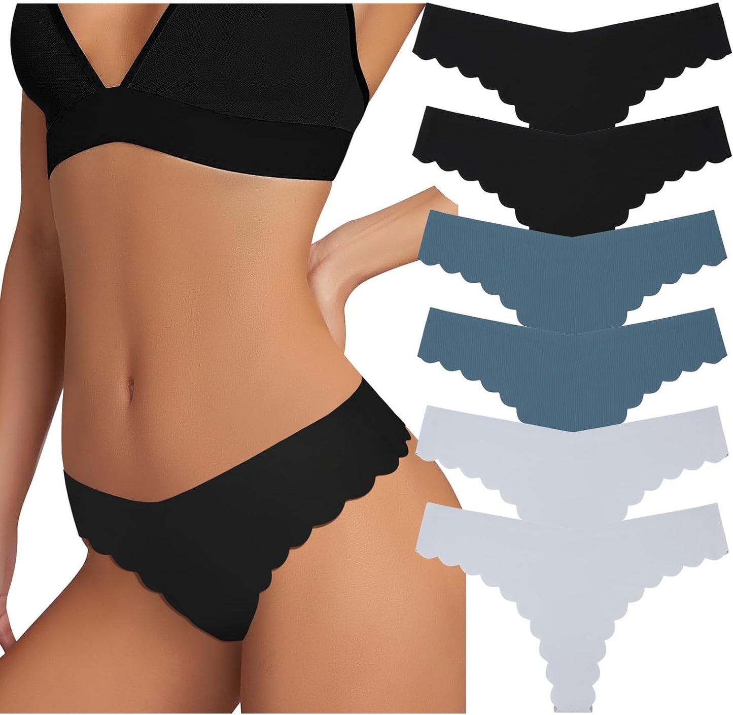 Sexy V-waisted Wavy Sides G-String Panties 7 Pack-Seamless Thongs for Women