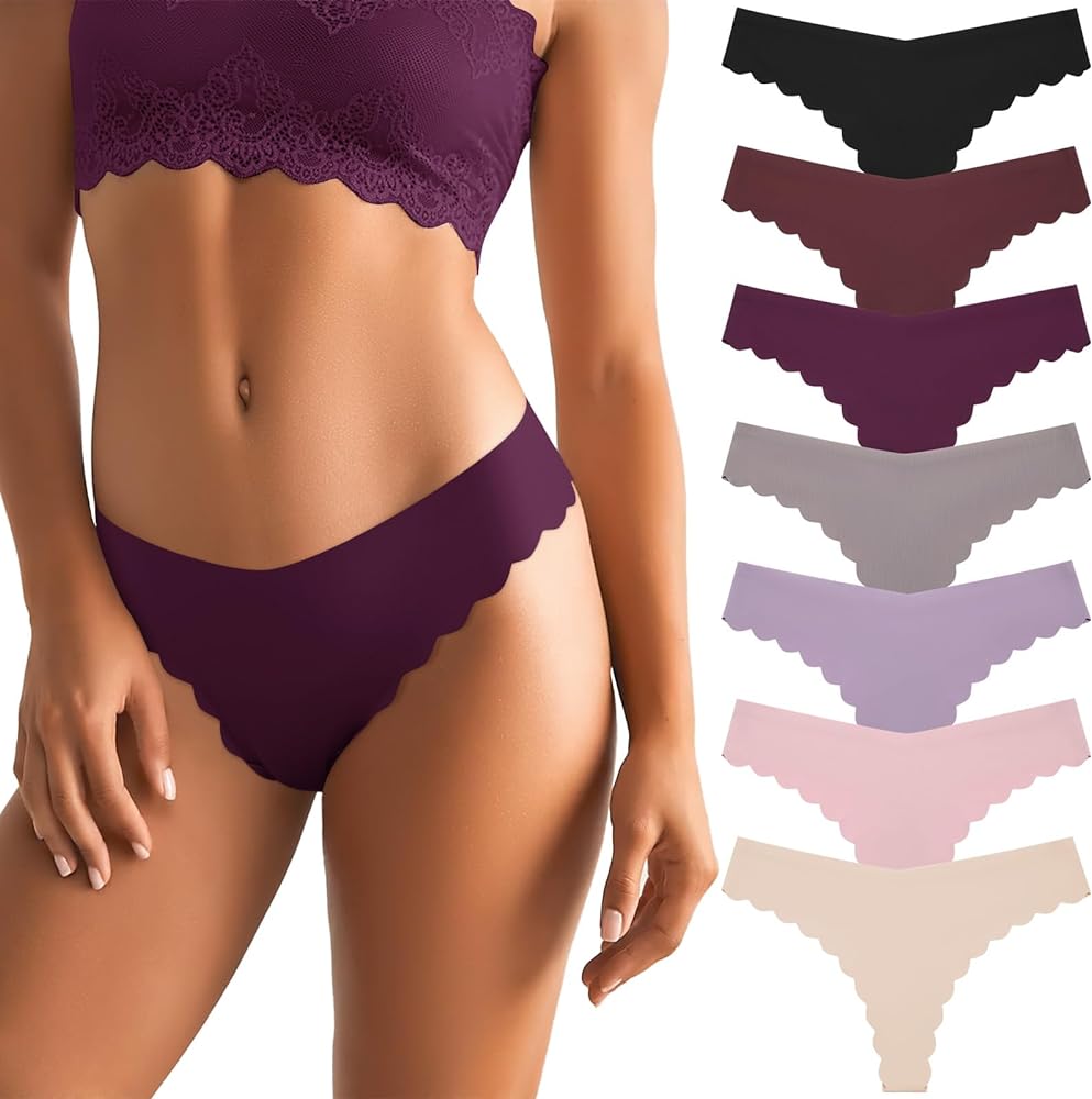 Sexy V-waisted Wavy Sides G-String Panties 7 Pack-Seamless Thongs for Women