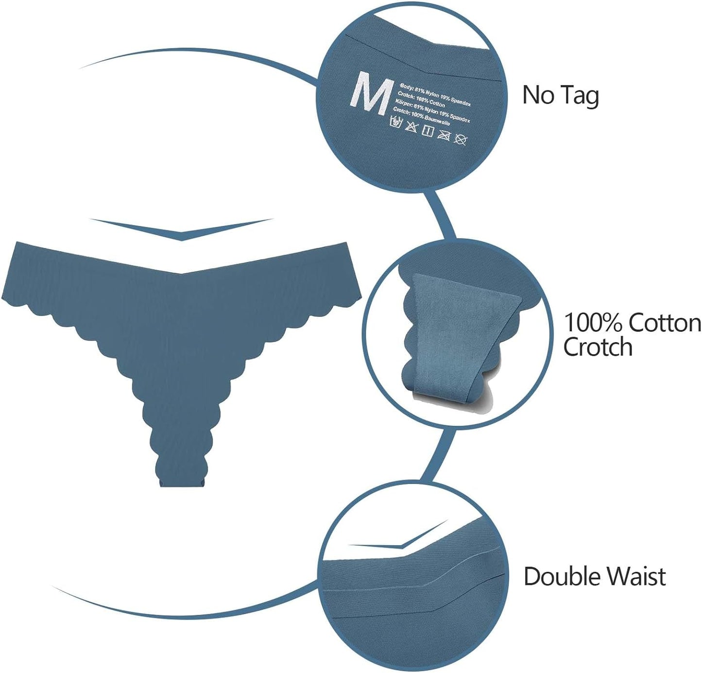 Sexy V-waisted Wavy Sides G-String Panties 7 Pack-Seamless Thongs for Women
