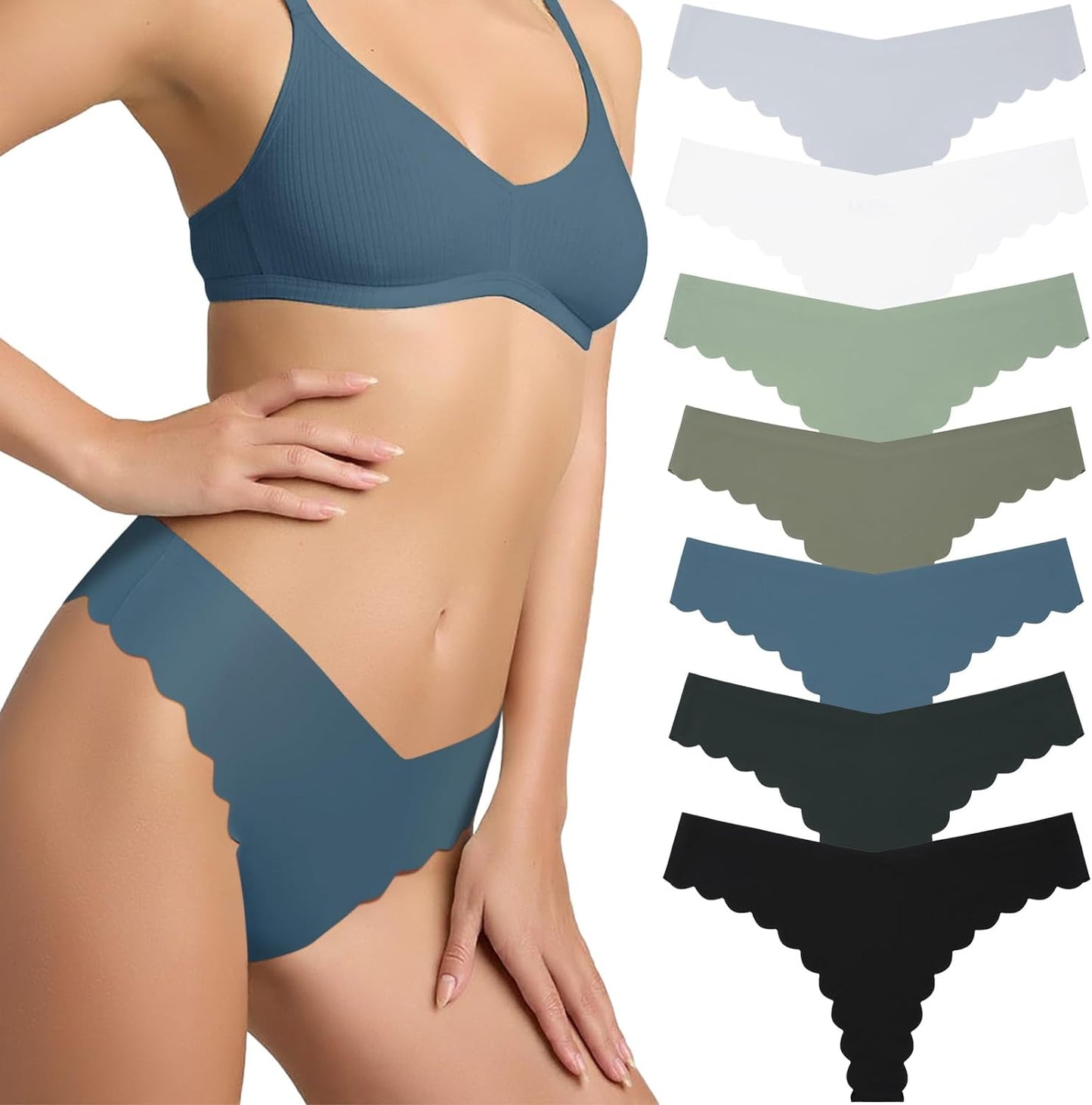 Sexy V-waisted Wavy Sides G-String Panties 7 Pack-Seamless Thongs for Women