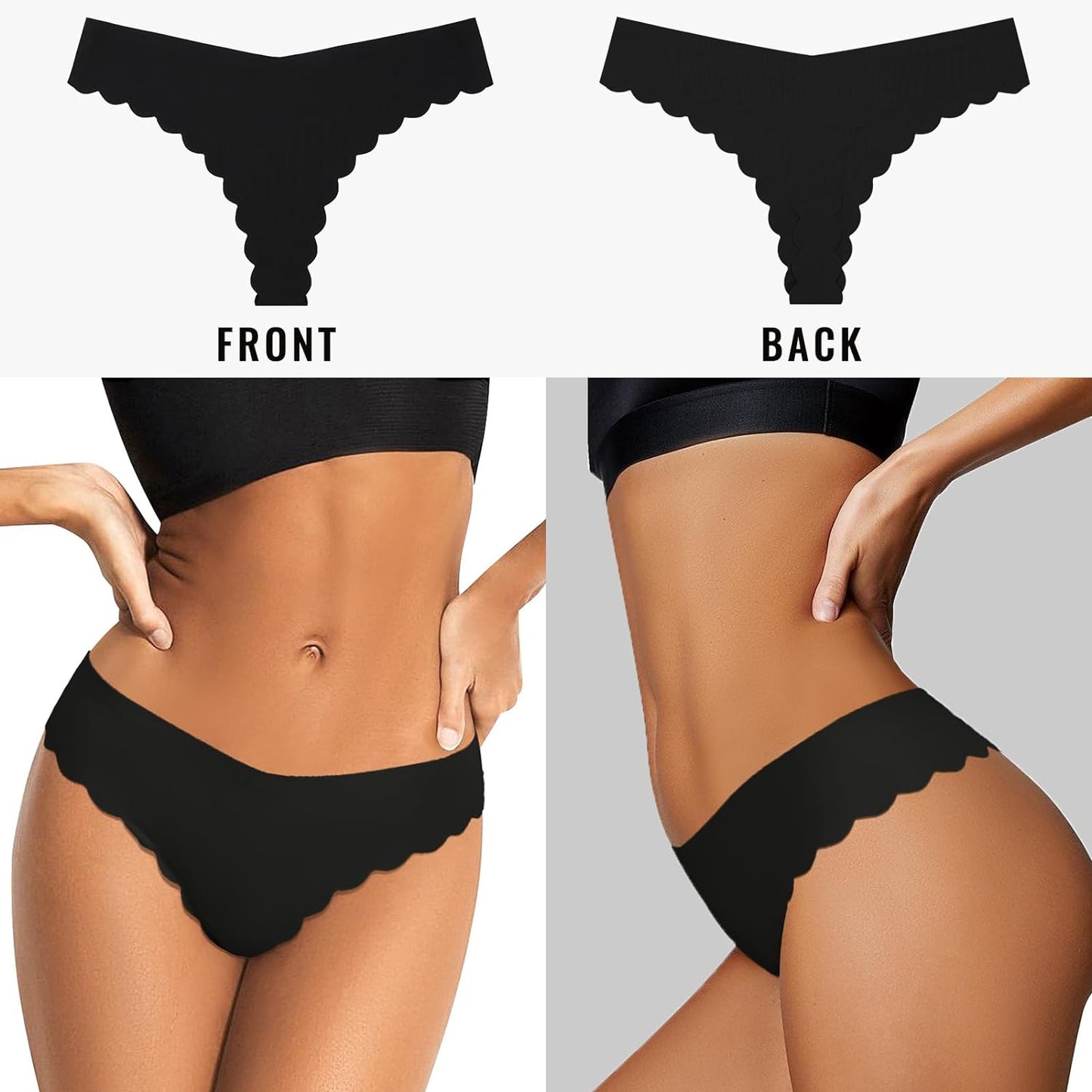 Sexy V-waisted Wavy Sides G-String Panties 7 Pack-Seamless Thongs for Women