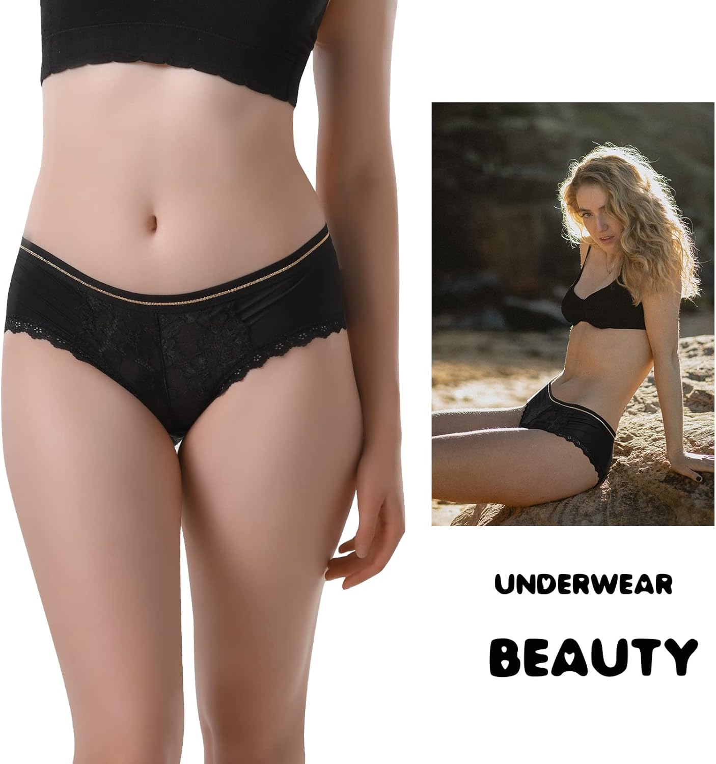 Cheeky Underwear for Women, Soft Stretch Briefs Low Rise Lace Bikini Panties