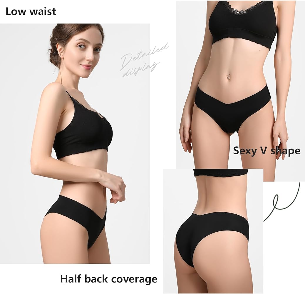 LEVAO Seamless Underwear Women Sexy Invisible No Show Cheeky Bikini Panties V-shaped