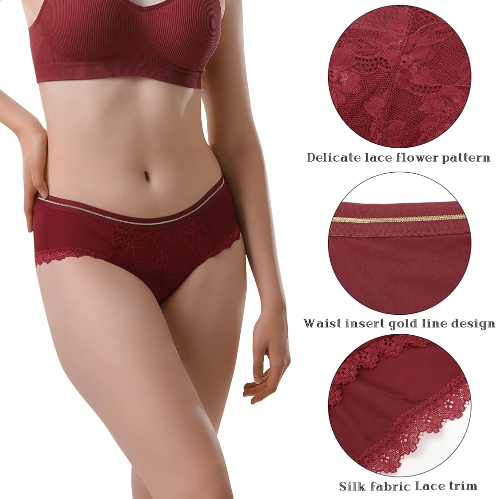 Cheeky Underwear for Women, Soft Stretch Briefs Low Rise Lace Bikini Panties