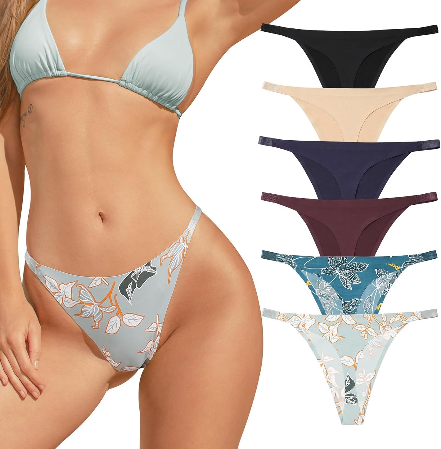 LEVAO Seamless Thongs No Show Panties Stretch Printed Underwear