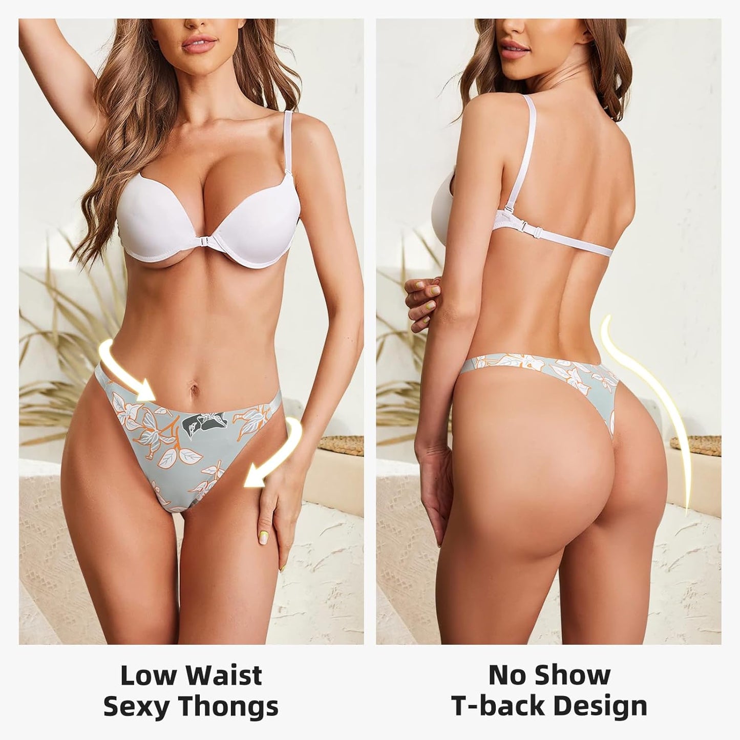 LEVAO Seamless Thongs No Show Panties Stretch Printed Underwear
