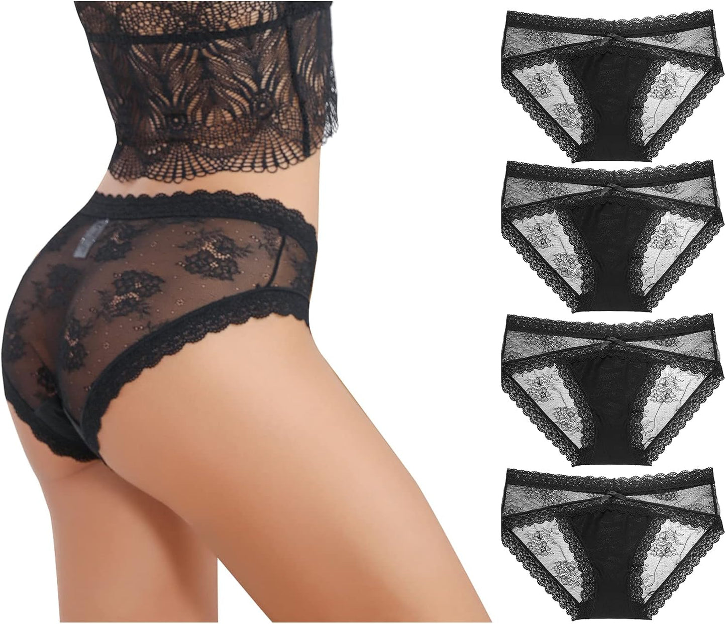 Women Lace Underwear Sexy Breathable Hipster Panties Cheeky