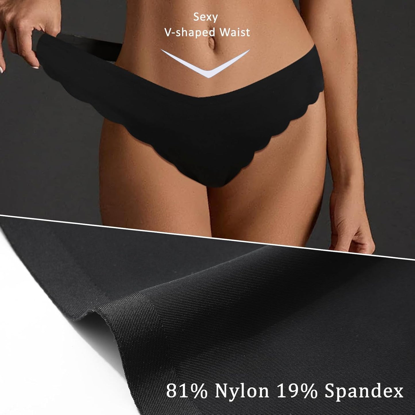 Sexy V-waisted Wavy Sides G-String Panties 7 Pack-Seamless Thongs for Women