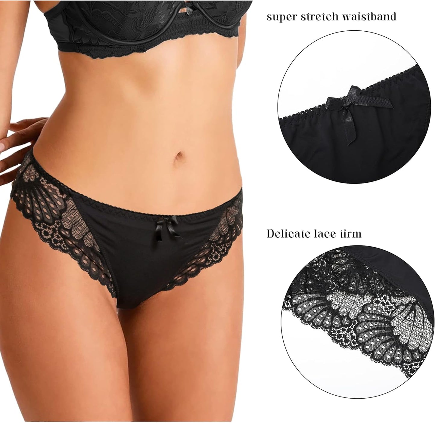 Cheeky Underwear for Women, Soft Stretch Briefs Low Rise Lace Bikini Panties