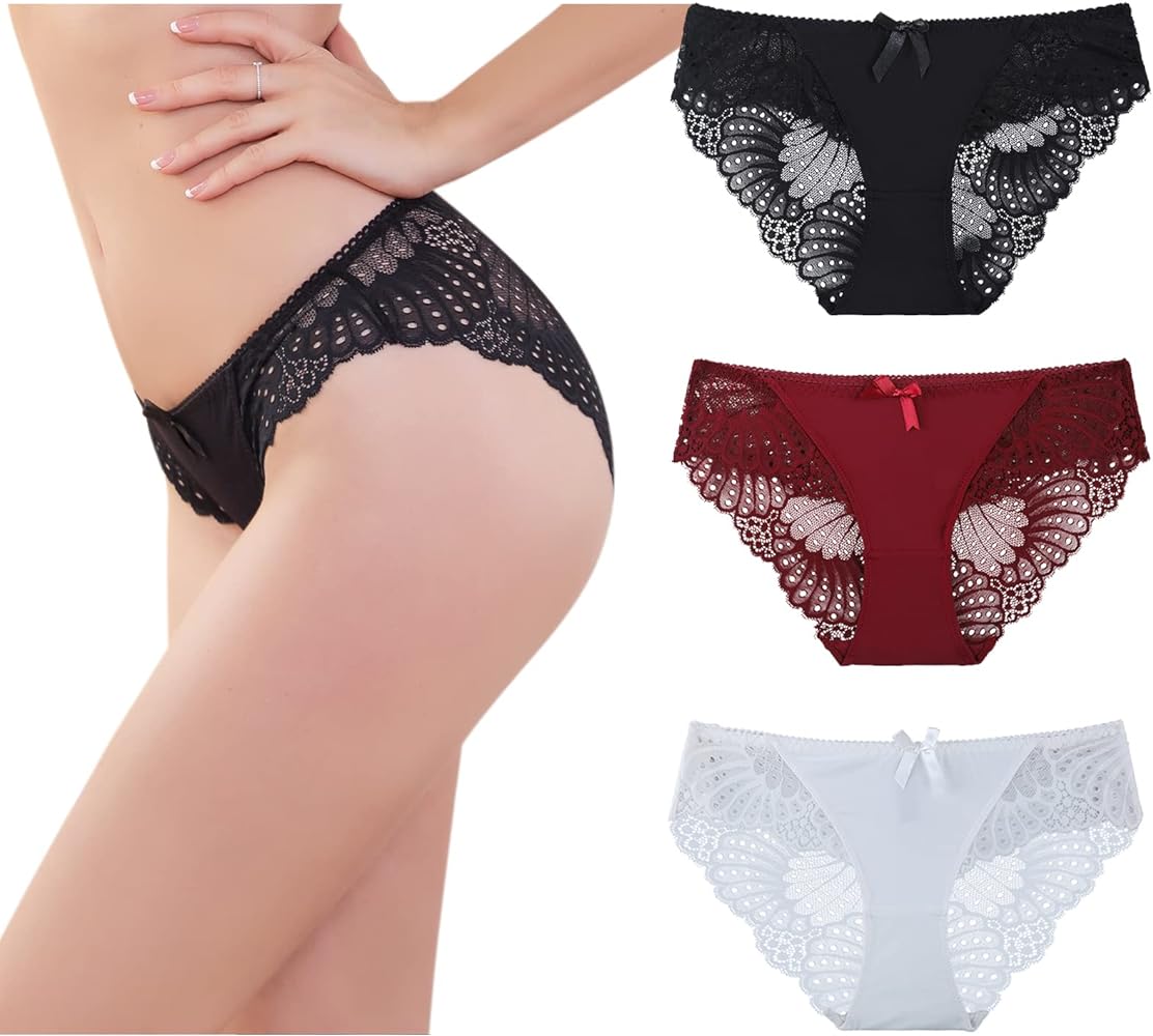 Cheeky Underwear for Women, Soft Stretch Briefs Low Rise Lace Bikini Panties