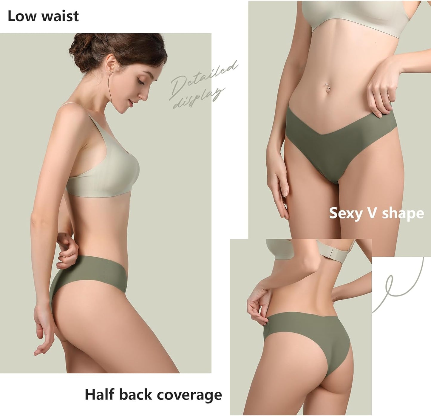 LEVAO Seamless Underwear Women Sexy Invisible No Show Cheeky Bikini Panties V-shaped