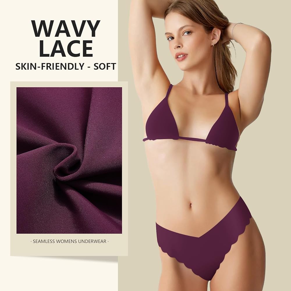 Sexy V-waisted Wavy Sides G-String Panties 7 Pack-Seamless Thongs for Women