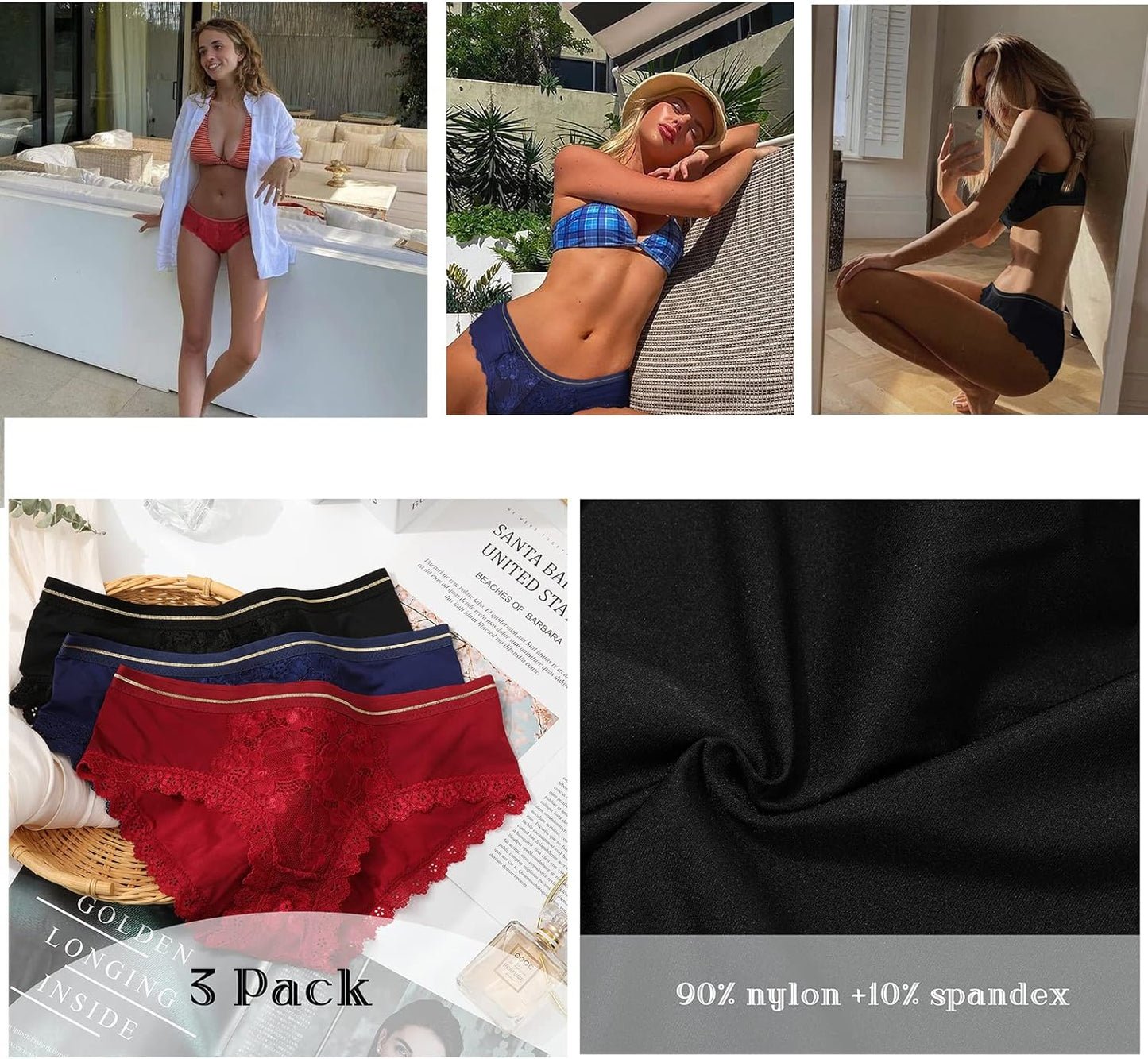Cheeky Underwear for Women, Soft Stretch Briefs Low Rise Lace Bikini Panties