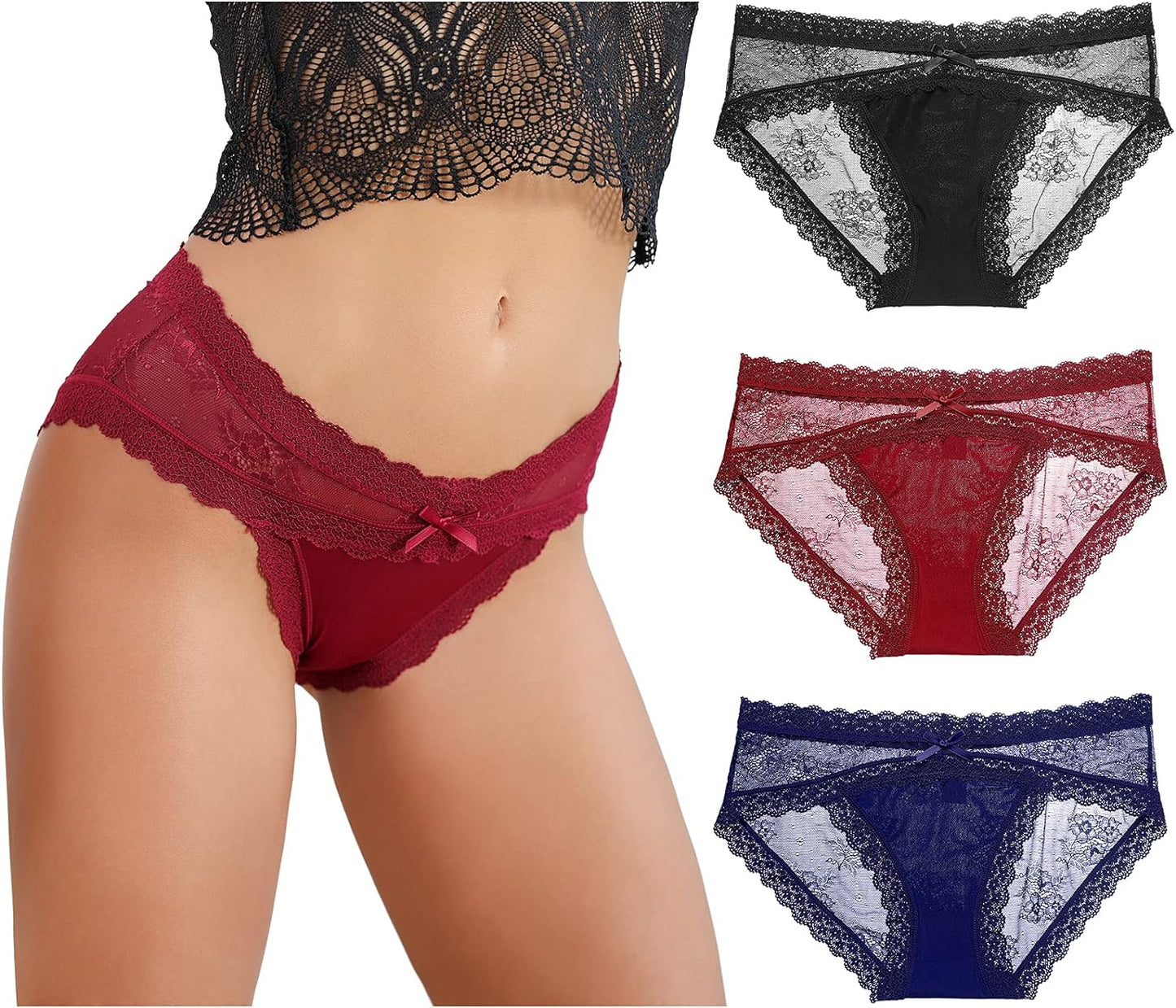 Women Lace Underwear Sexy Breathable Hipster Panties Cheeky